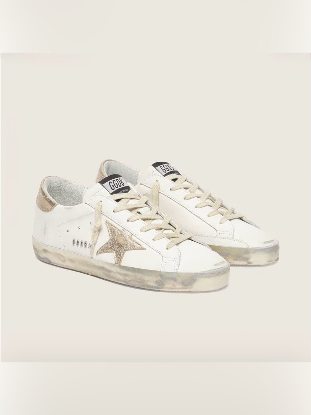 Golden Goose Super Star Sneakers w/ Gold Sparkle Foxing & Metal Stud Lettering - Picture 2 of 6